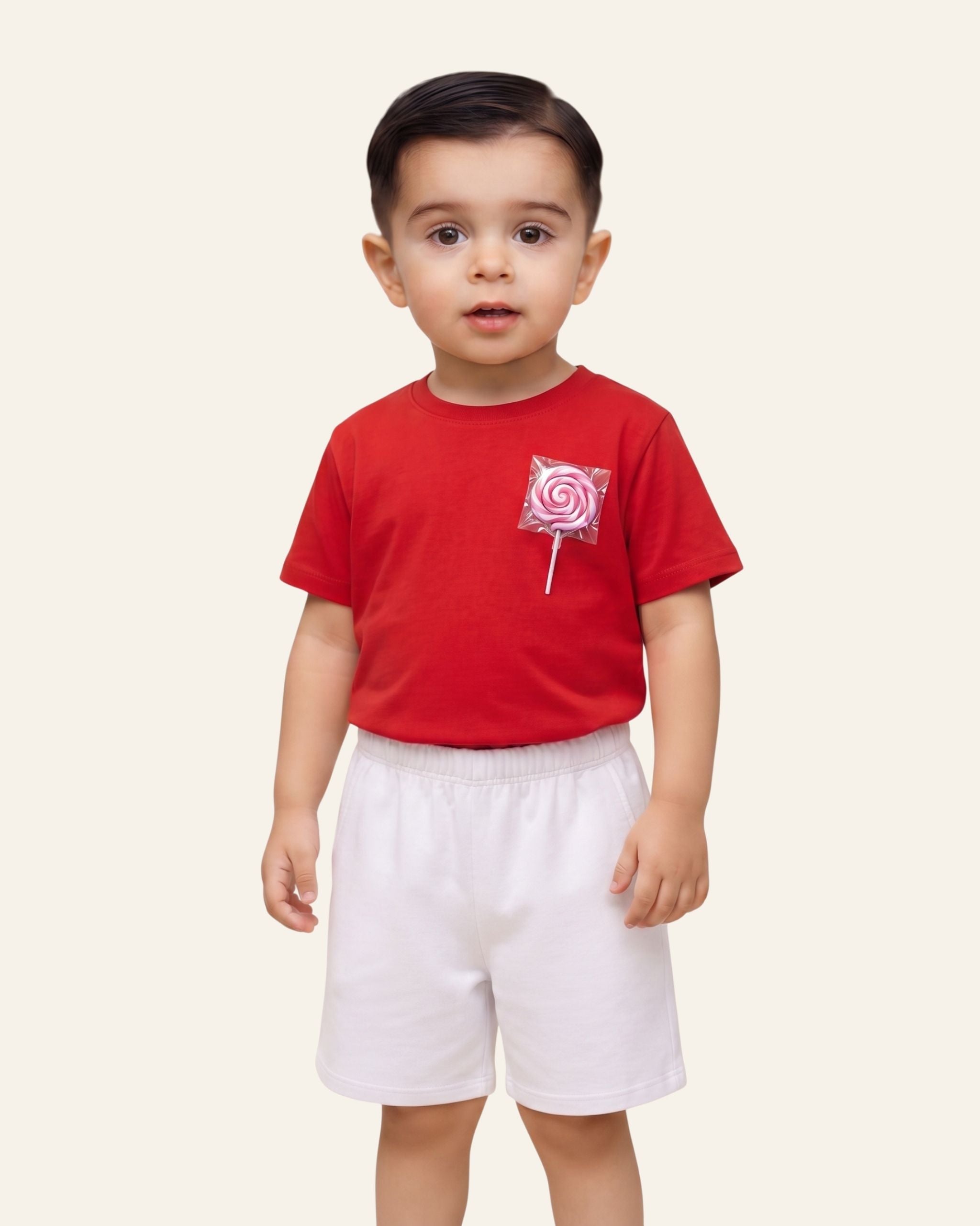 Boys Lollipop Pocket Shorts Set — Red
