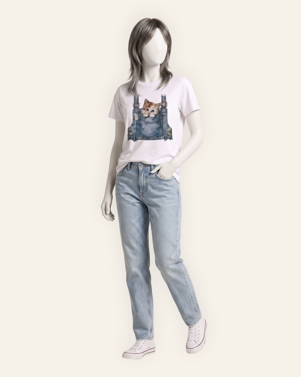 Women's Pocket Cat Graphic Tee — White