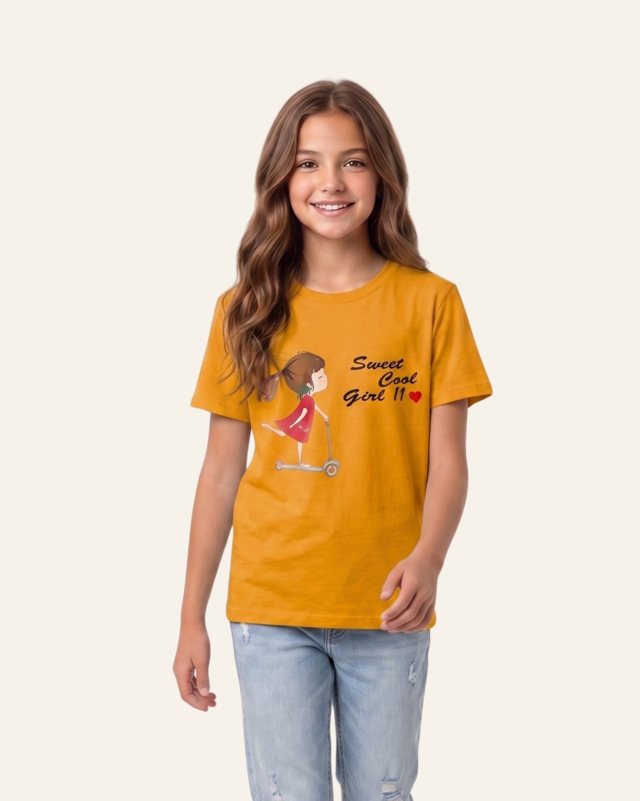 Girls Sweet Scooter Tee — Mustard