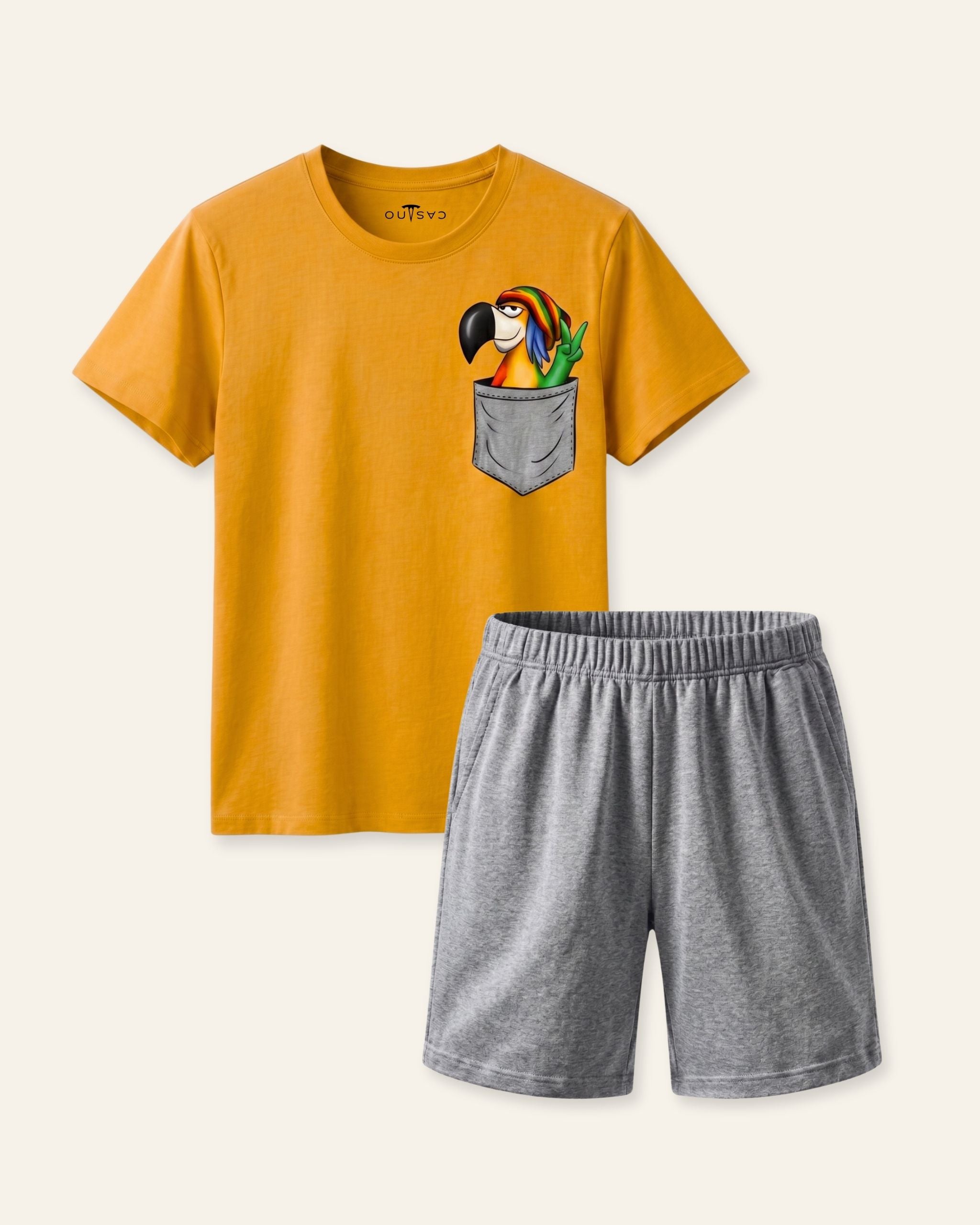 Boys Puppy Pocket Shorts Set — Mustard