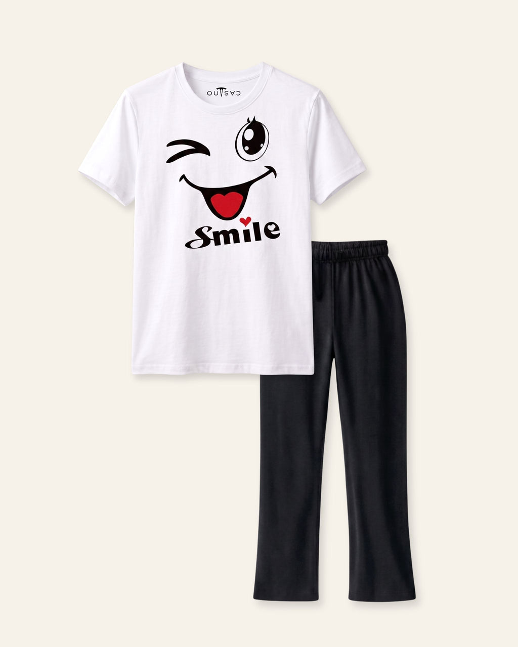 Girls Winky Smile Trouser Set — White