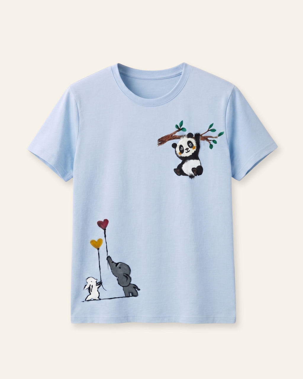 Girls Panda & Giraffe Tee — Sky Blue