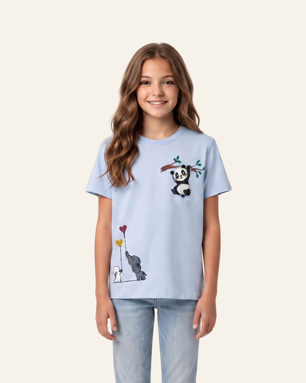Girls Panda & Giraffe Tee — Sky Blue