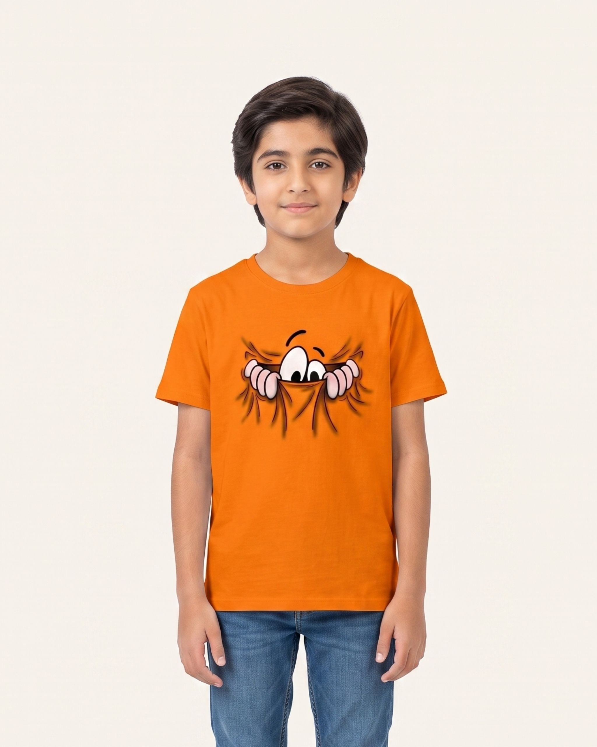 Boys Peeking Eyes Tee — Orange