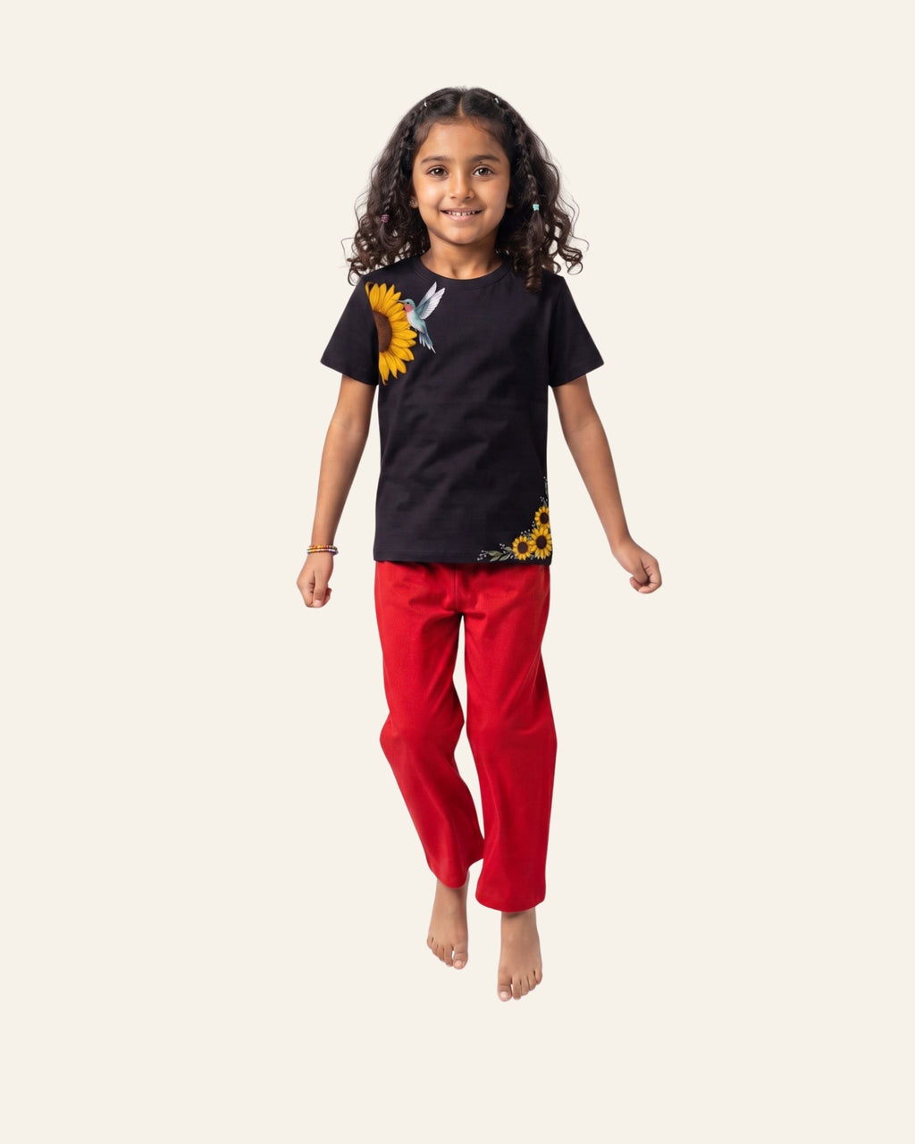 Girls Sunflower Trouser Set — Black