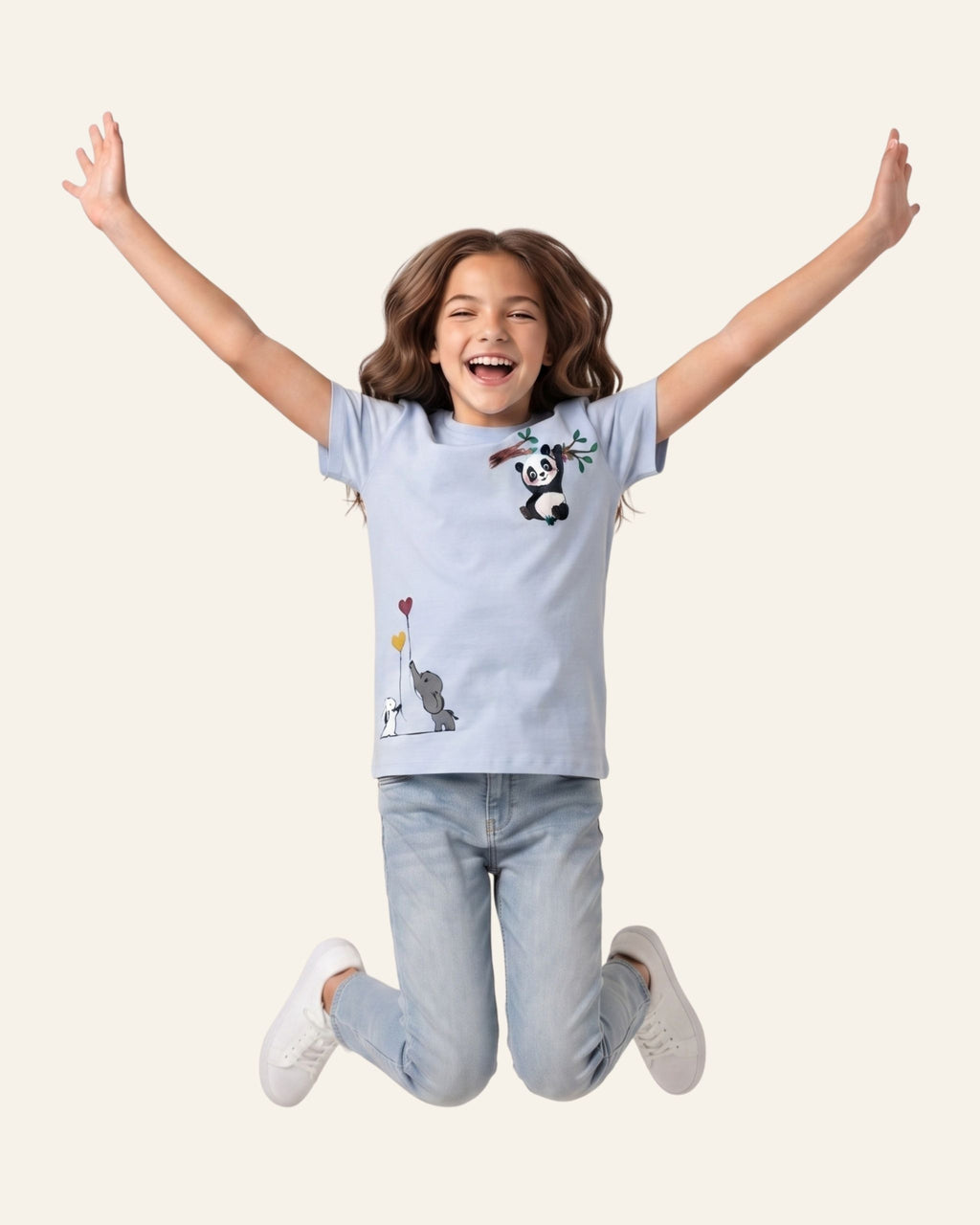 Girls Panda & Giraffe Tee — Sky Blue