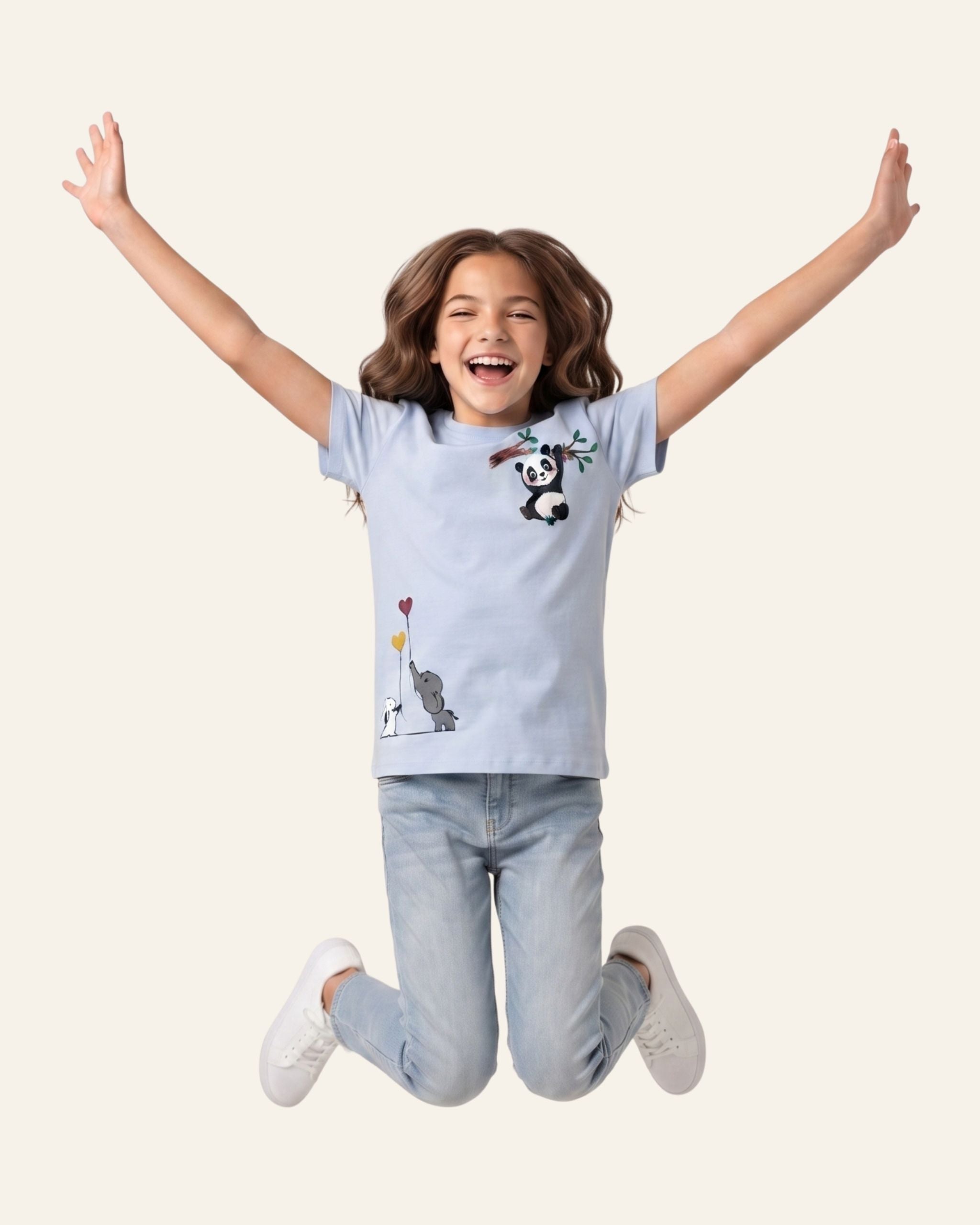 Girls Panda & Giraffe Tee — Sky Blue