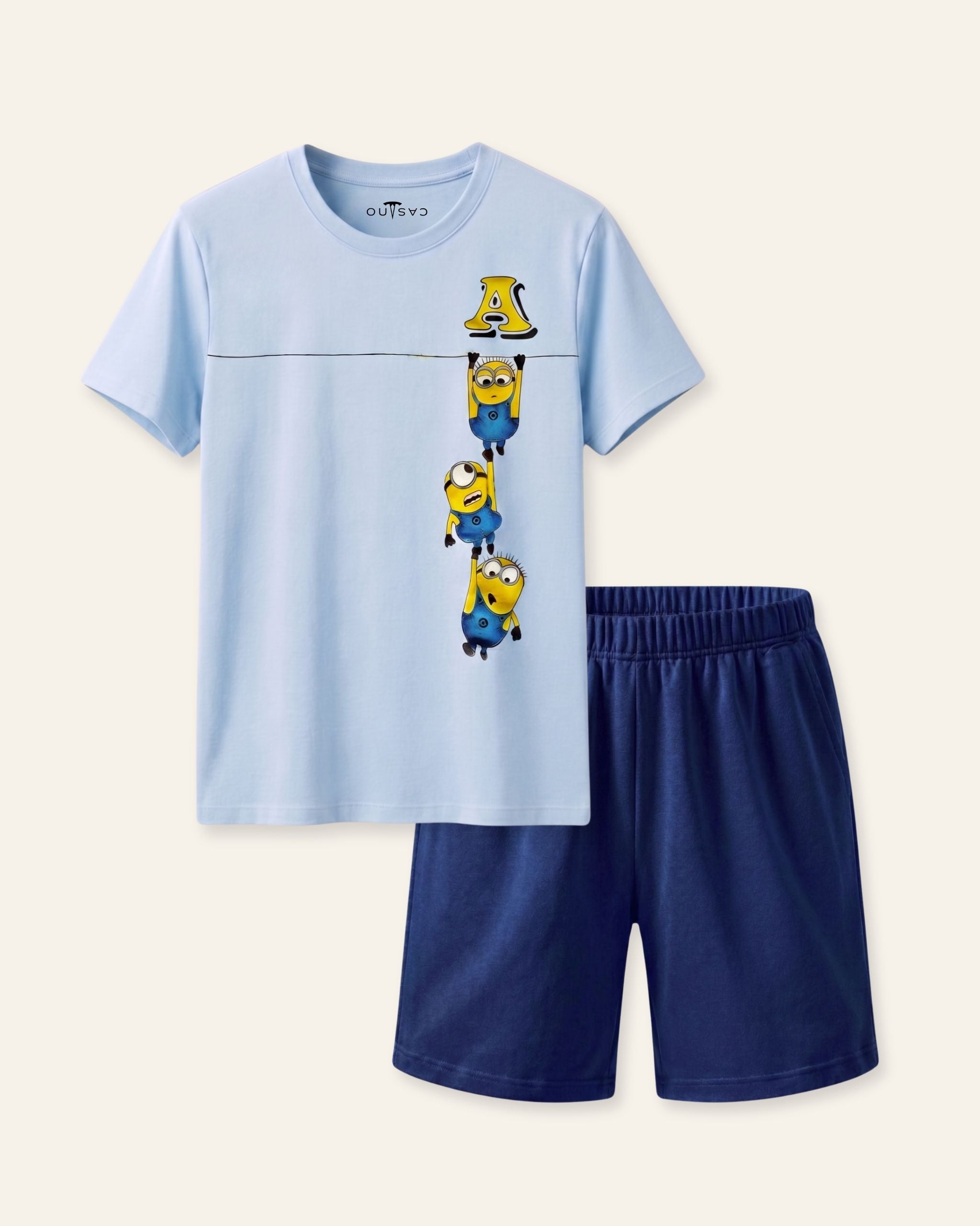 Boys Cartoon Crew Shorts Set — Sky