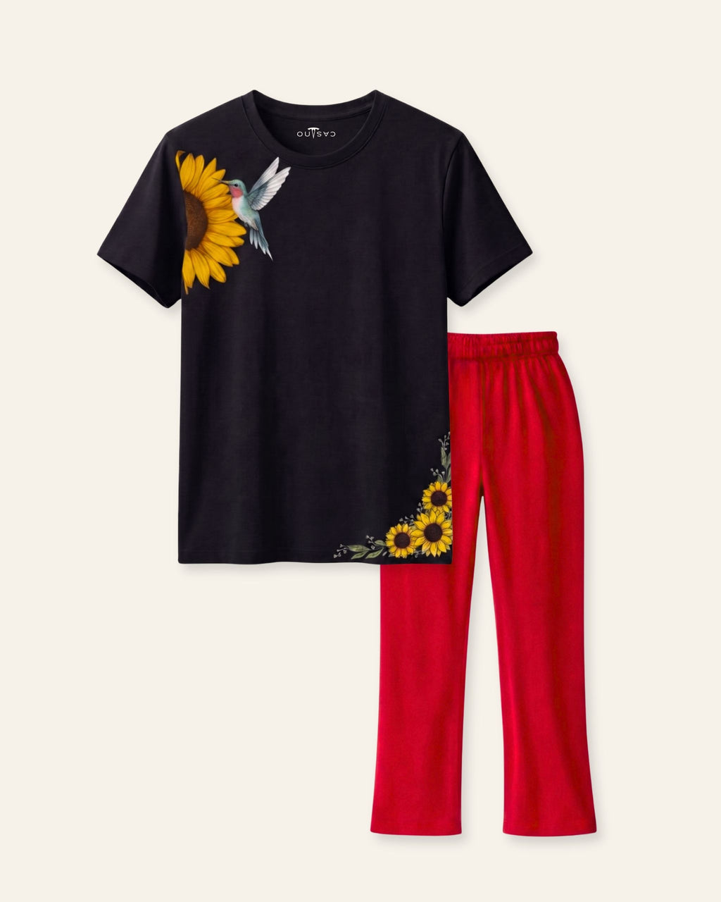 Girls Sunflower Trouser Set — Black