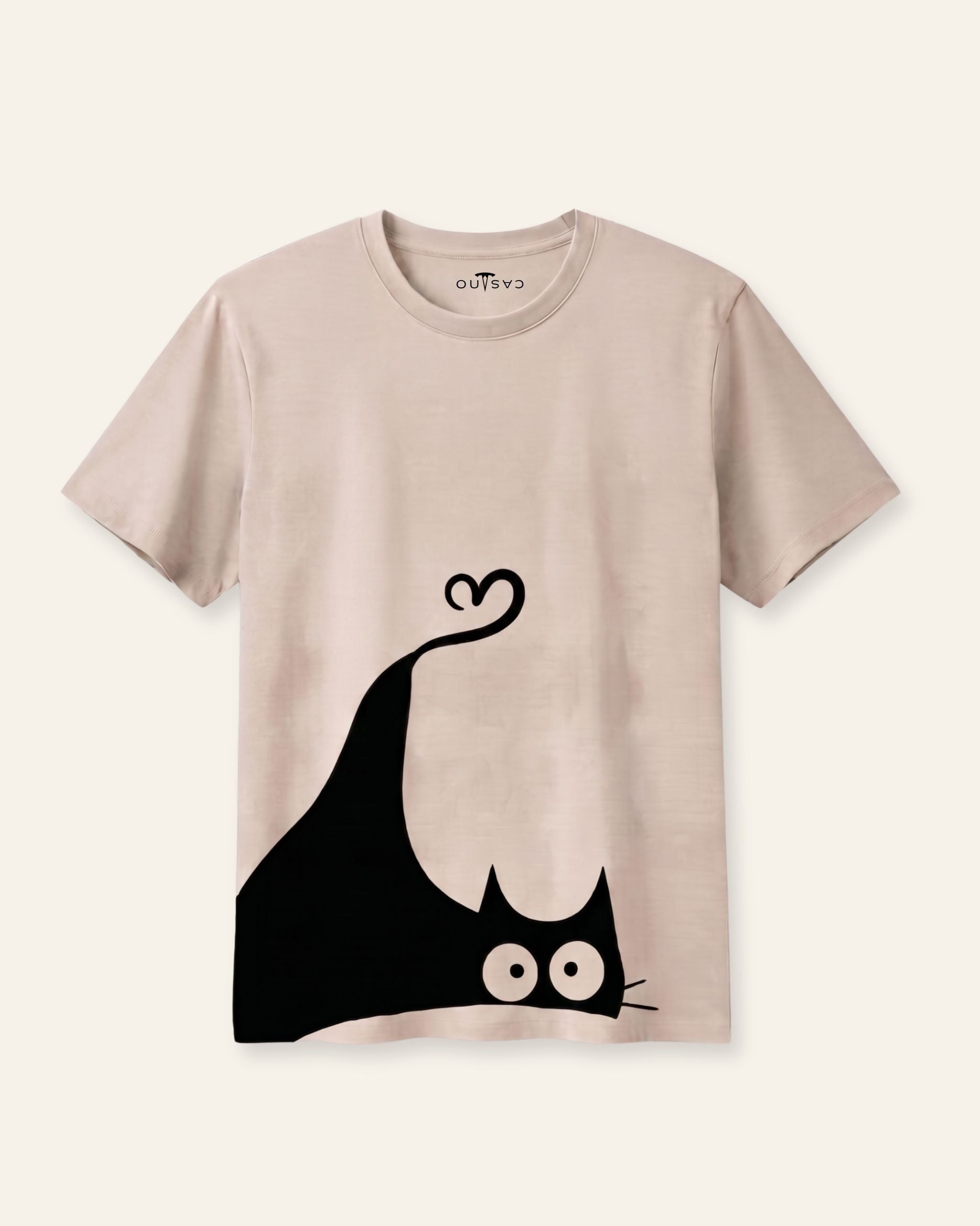 Women's Heart Cat Graphic Tee — Cream
