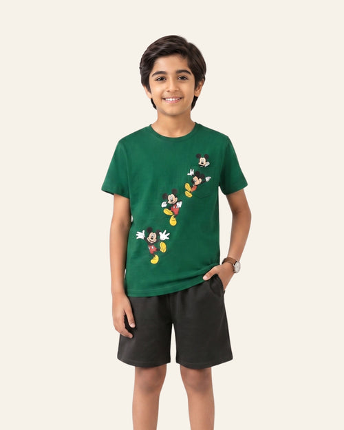 Boys Cartoon Mouse Shorts Set — Green