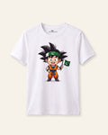 Kids white tee with a cartoon hero holding the Pakistan flag