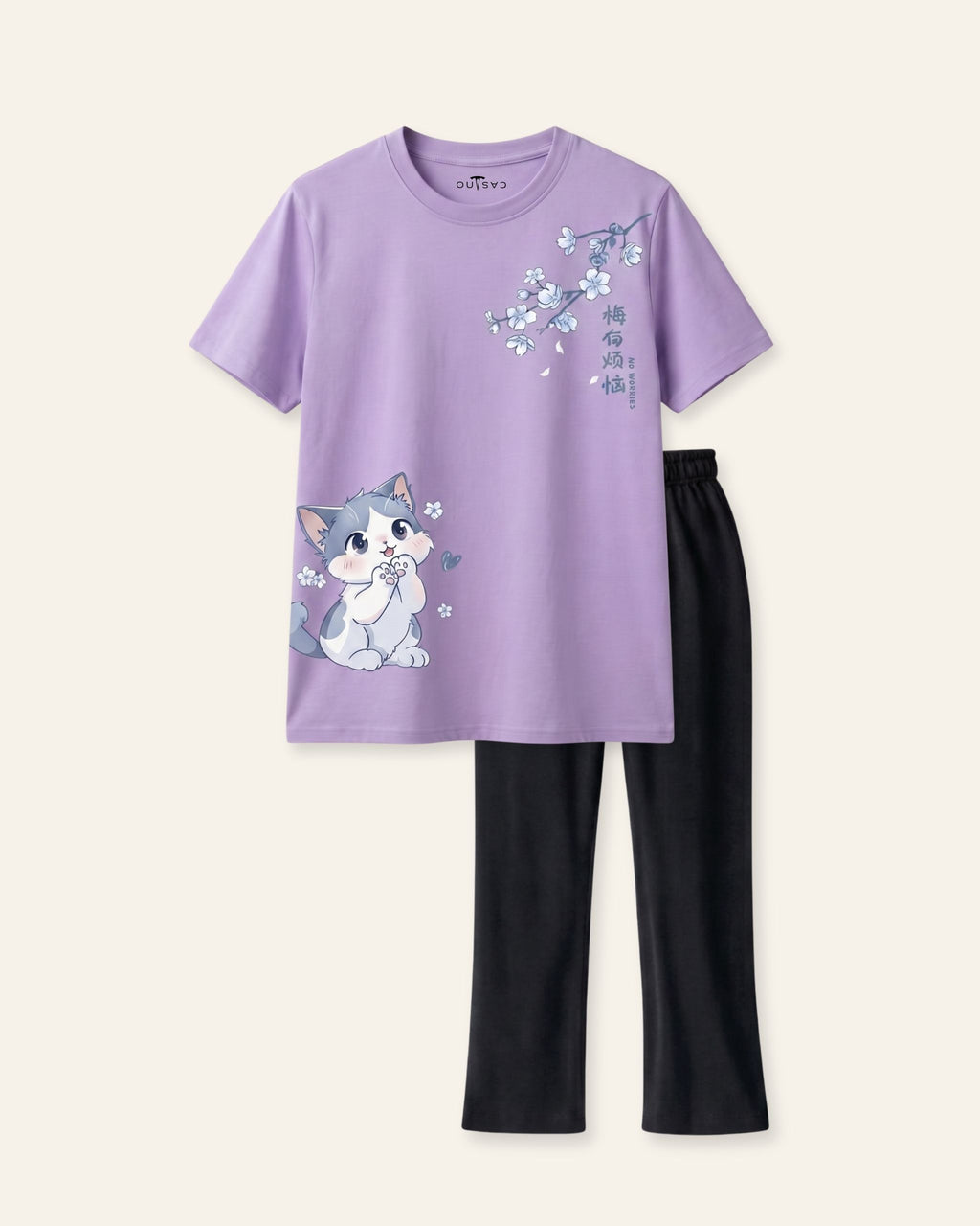 Girls Puppy Print Trouser Set — Lilac