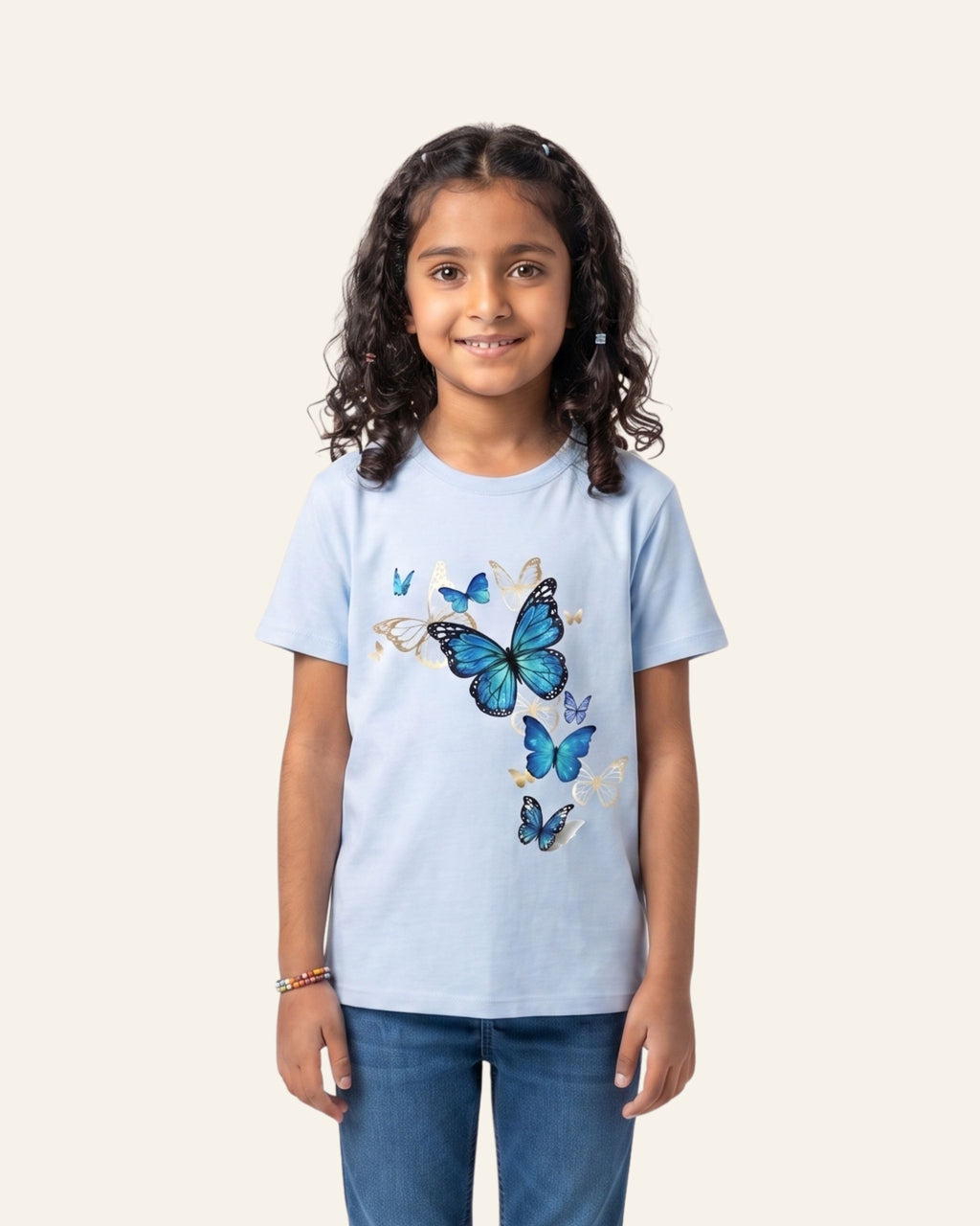 Girls Blue Butterfly Tee — Sky Blue