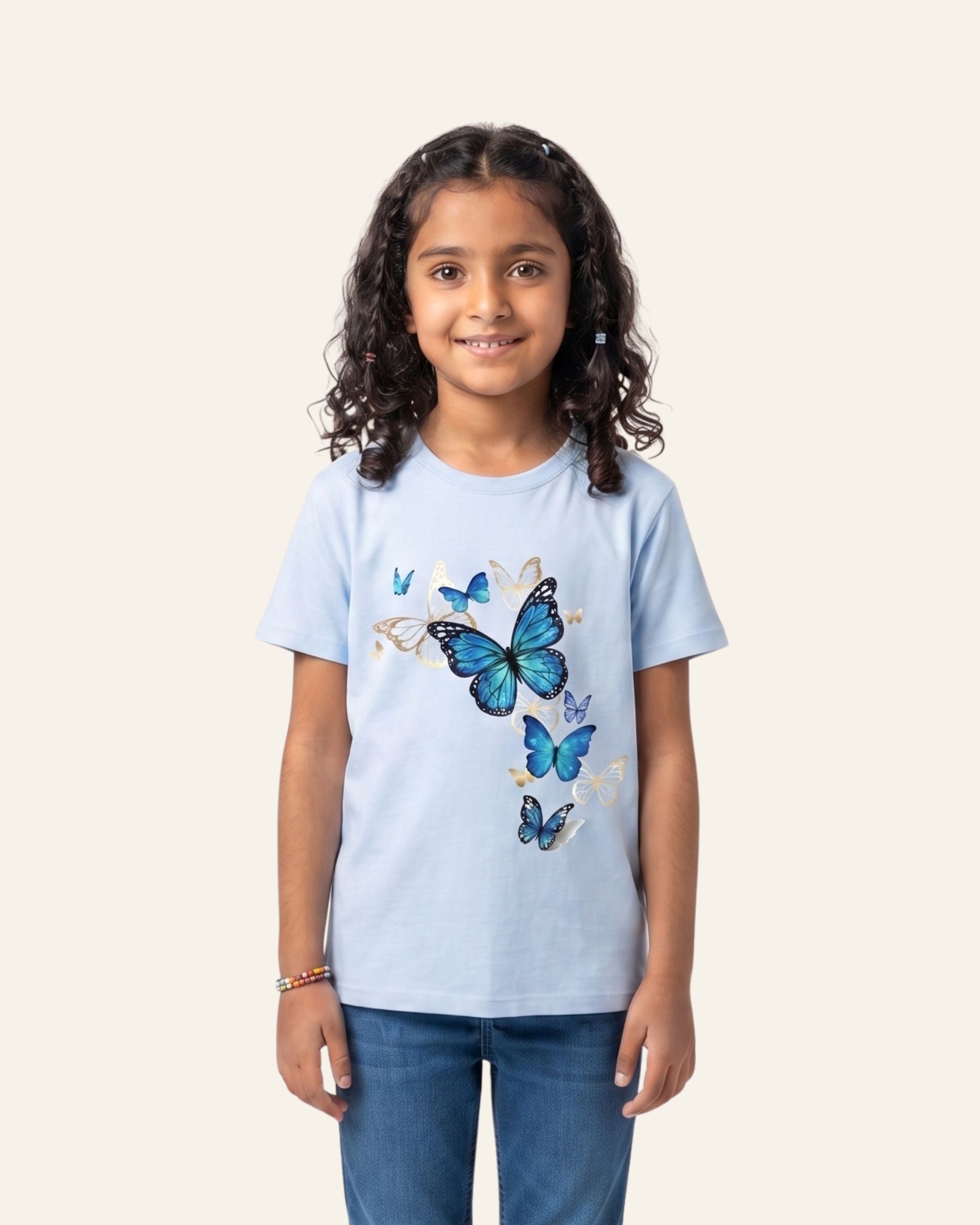 Girls Blue Butterfly Tee — Sky Blue