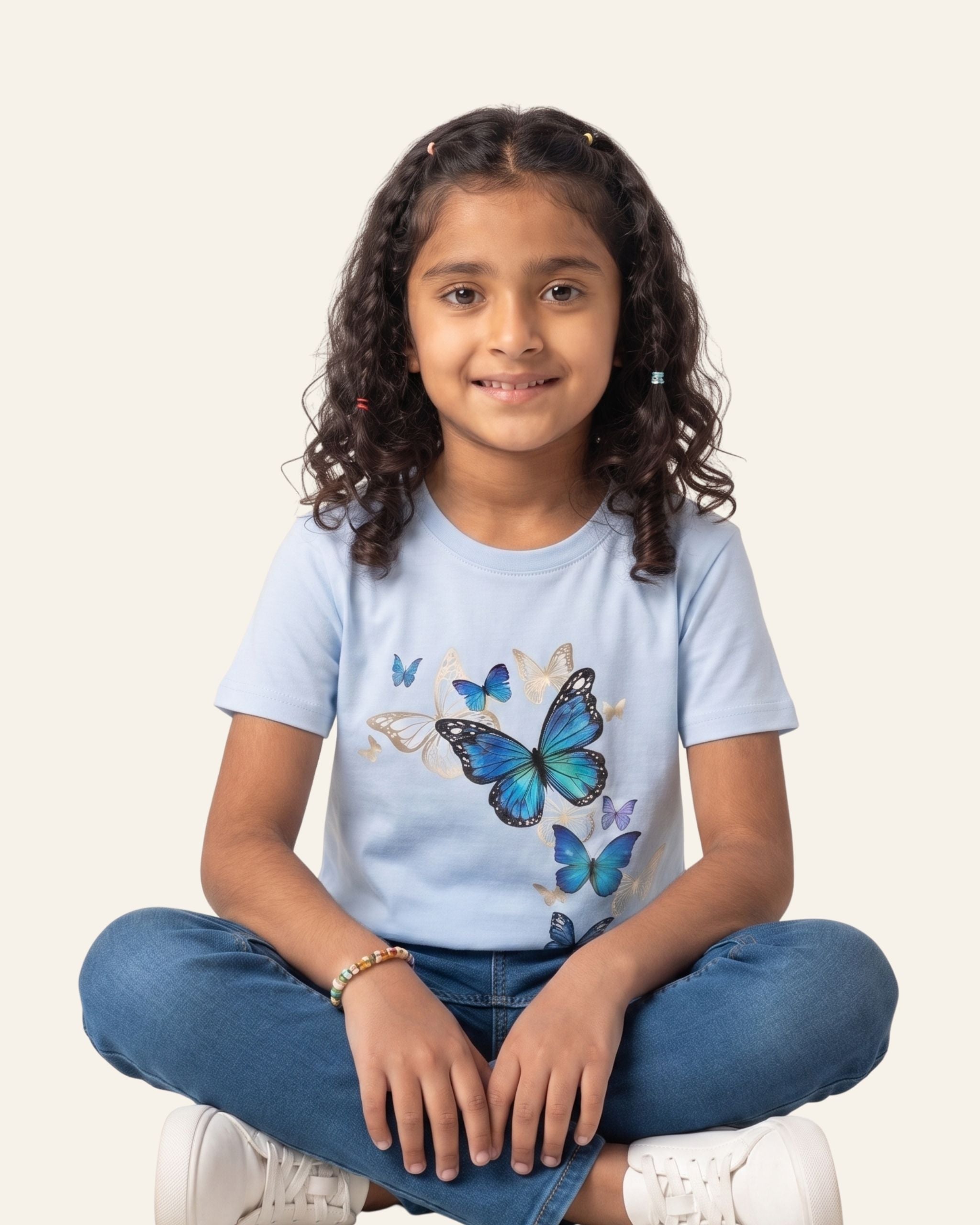 Girls Blue Butterfly Tee — Sky Blue