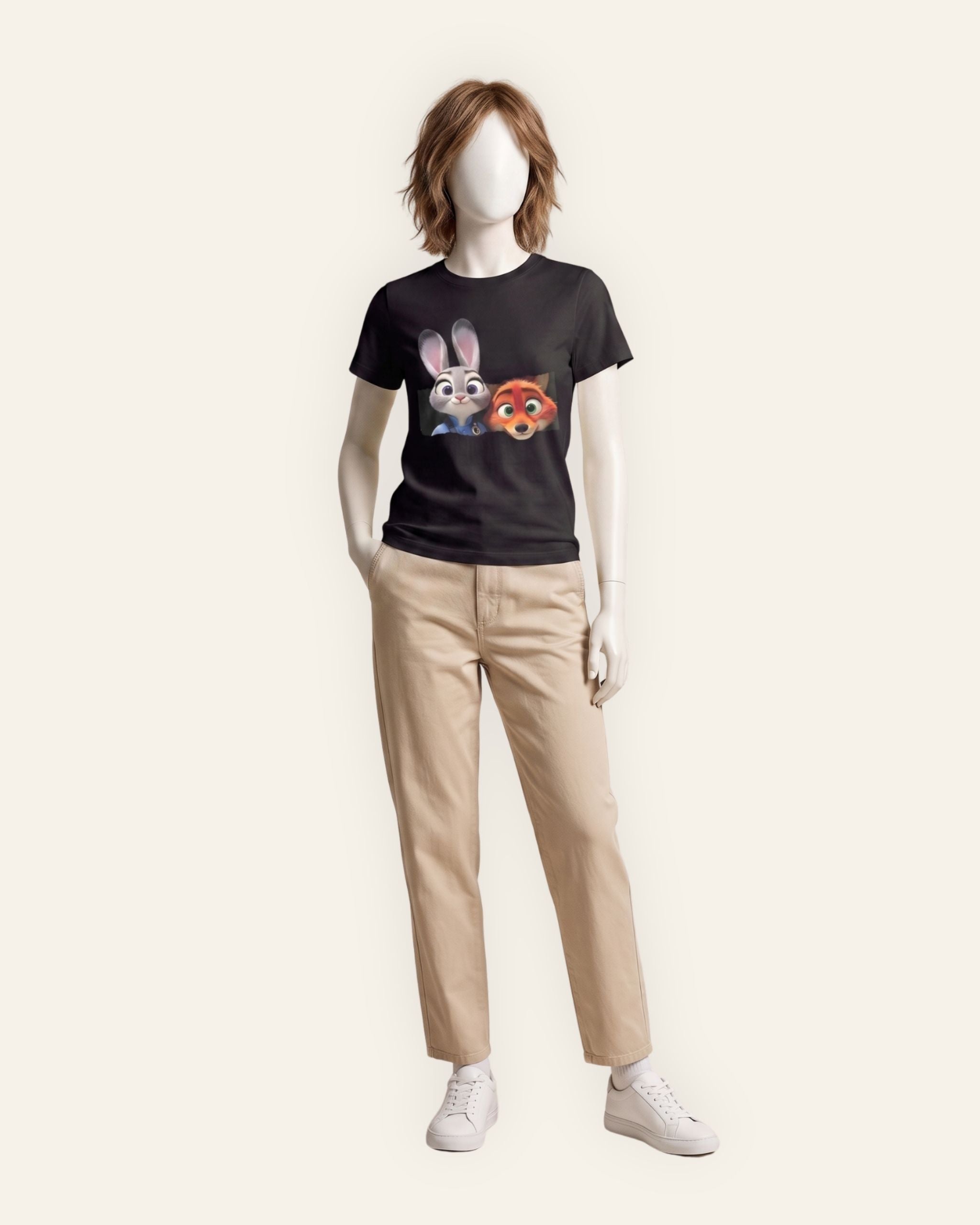Women's Cartoon Duo Graphic Tee — Black