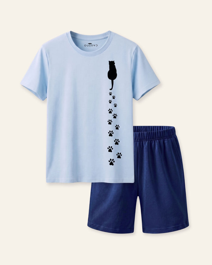 Boys Paw Trail Shorts Set — Sky