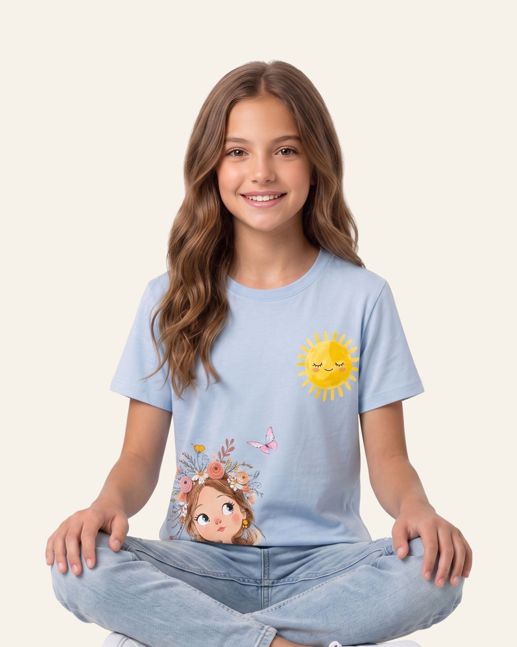 Girls Sunshine Girl Tee — Sky Blue