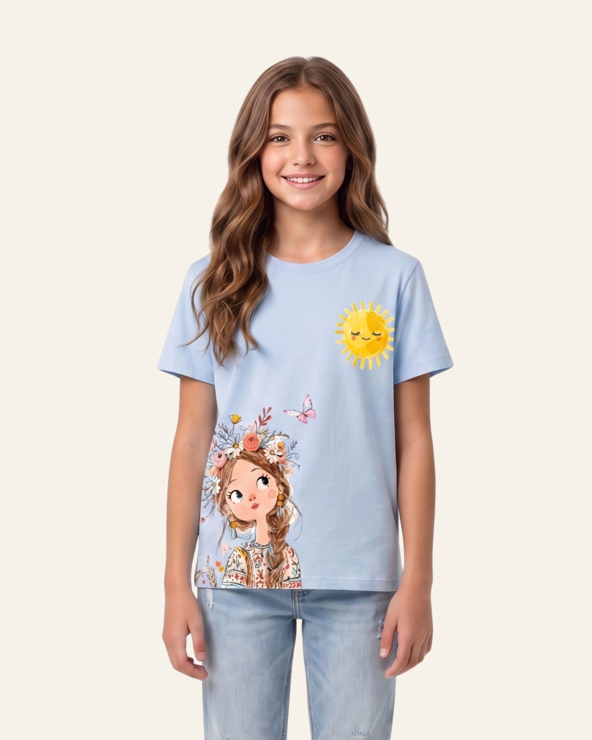 Girls Sunshine Girl Tee — Sky Blue