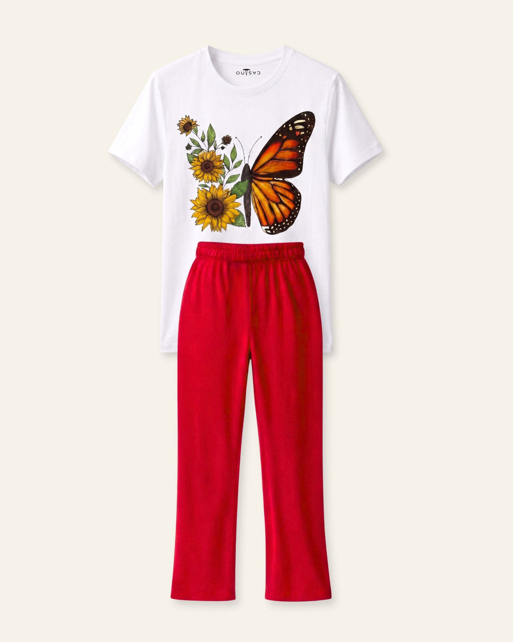Girls Butterfly Bloom Trouser Set — White