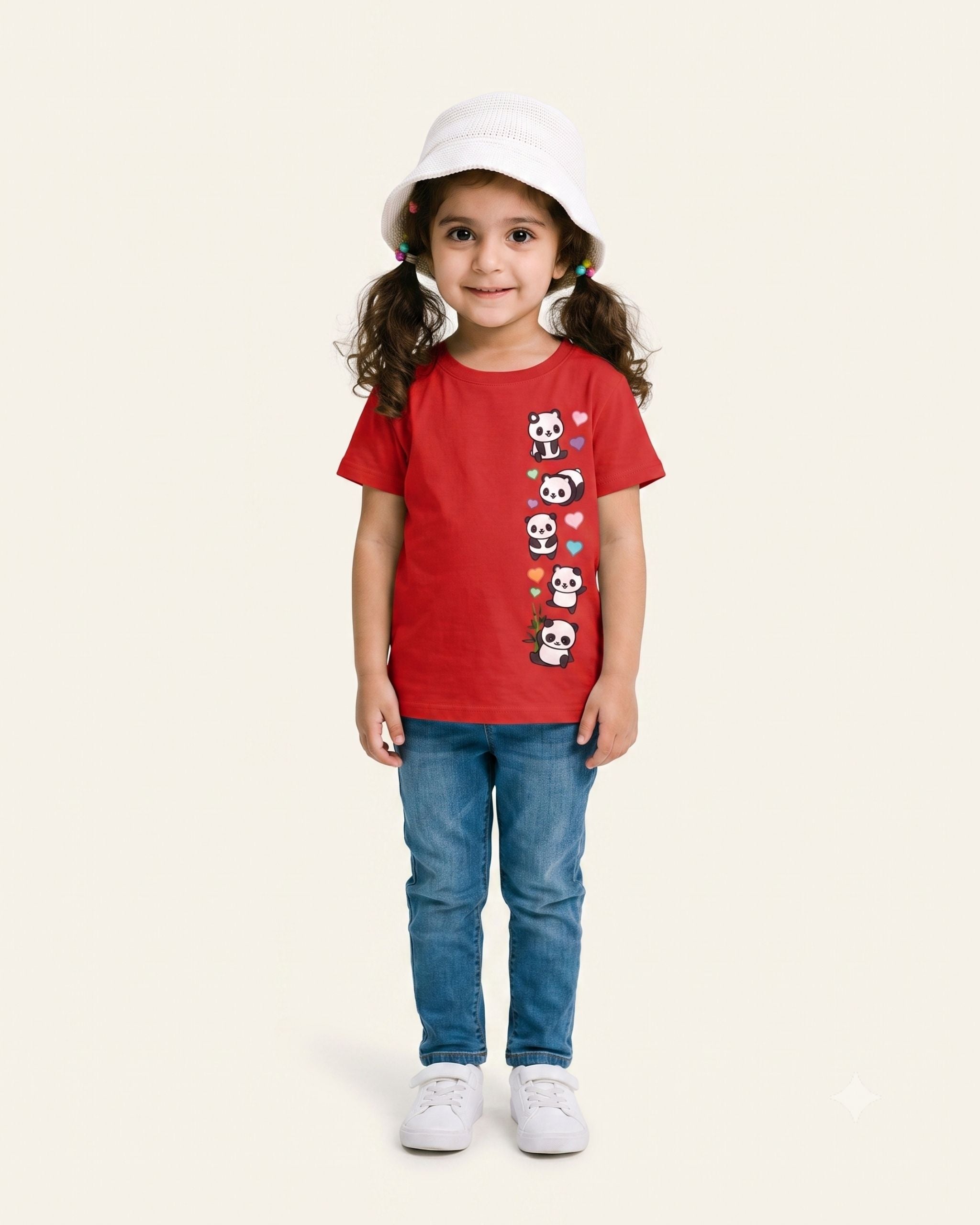 Girls Panda Print Tee — Red