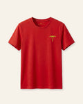 Kids red basic tee with the OUTCAST logo, flat front