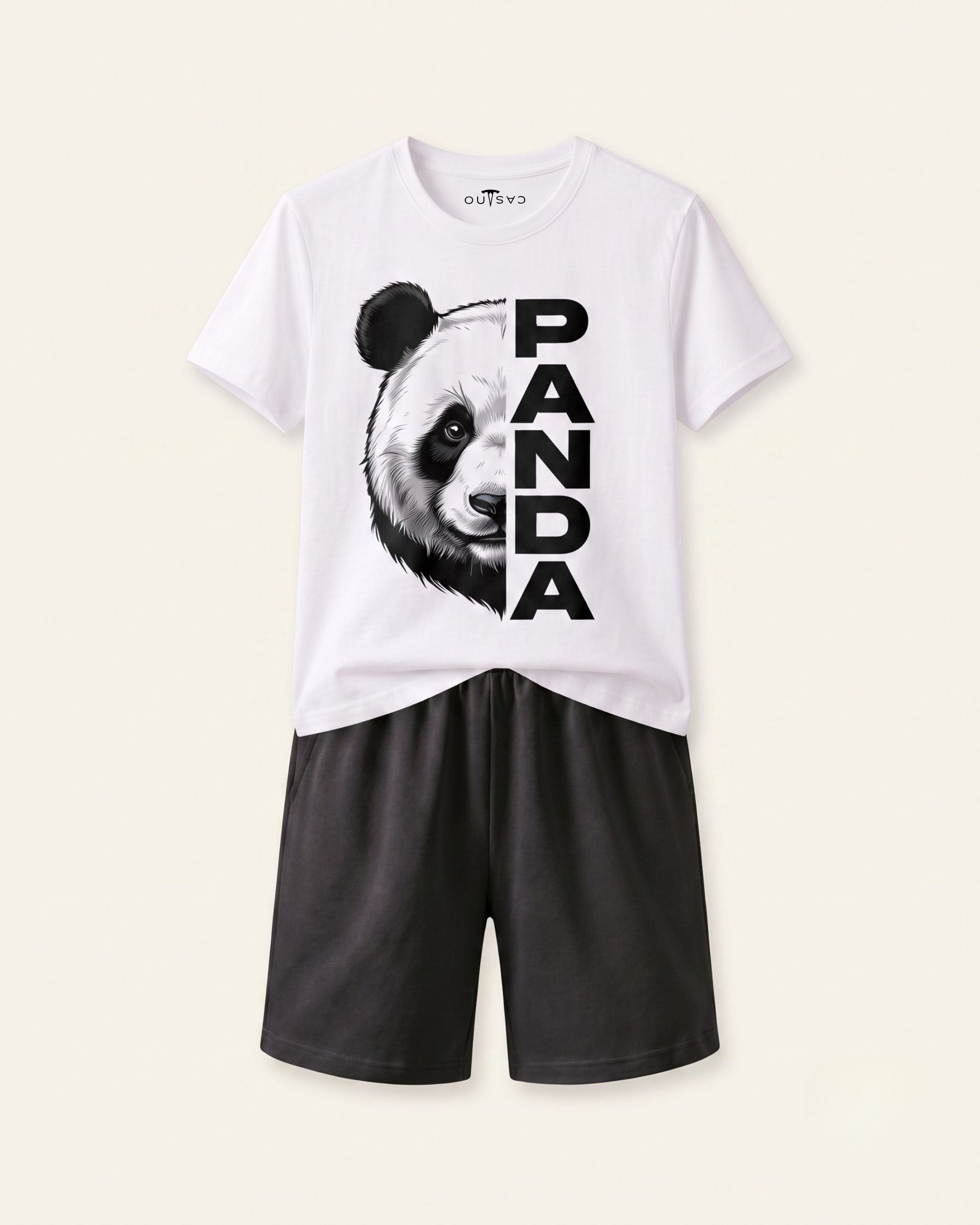 Boys Panda Graphic Shorts Set — White