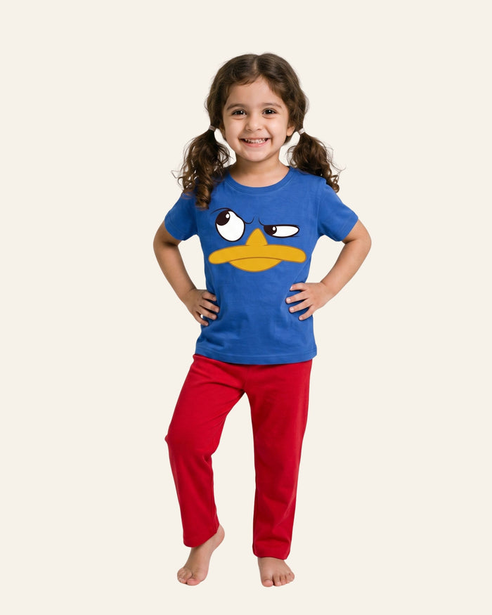 Girls Duck Face Trouser Set — Royal