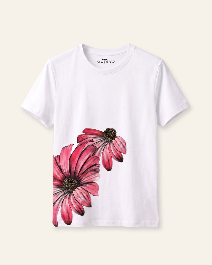 Girls Pink Daisy Tee — White