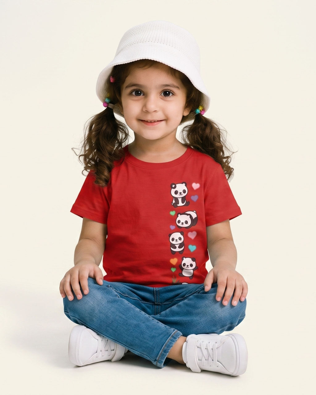Girls Panda Print Tee — Red