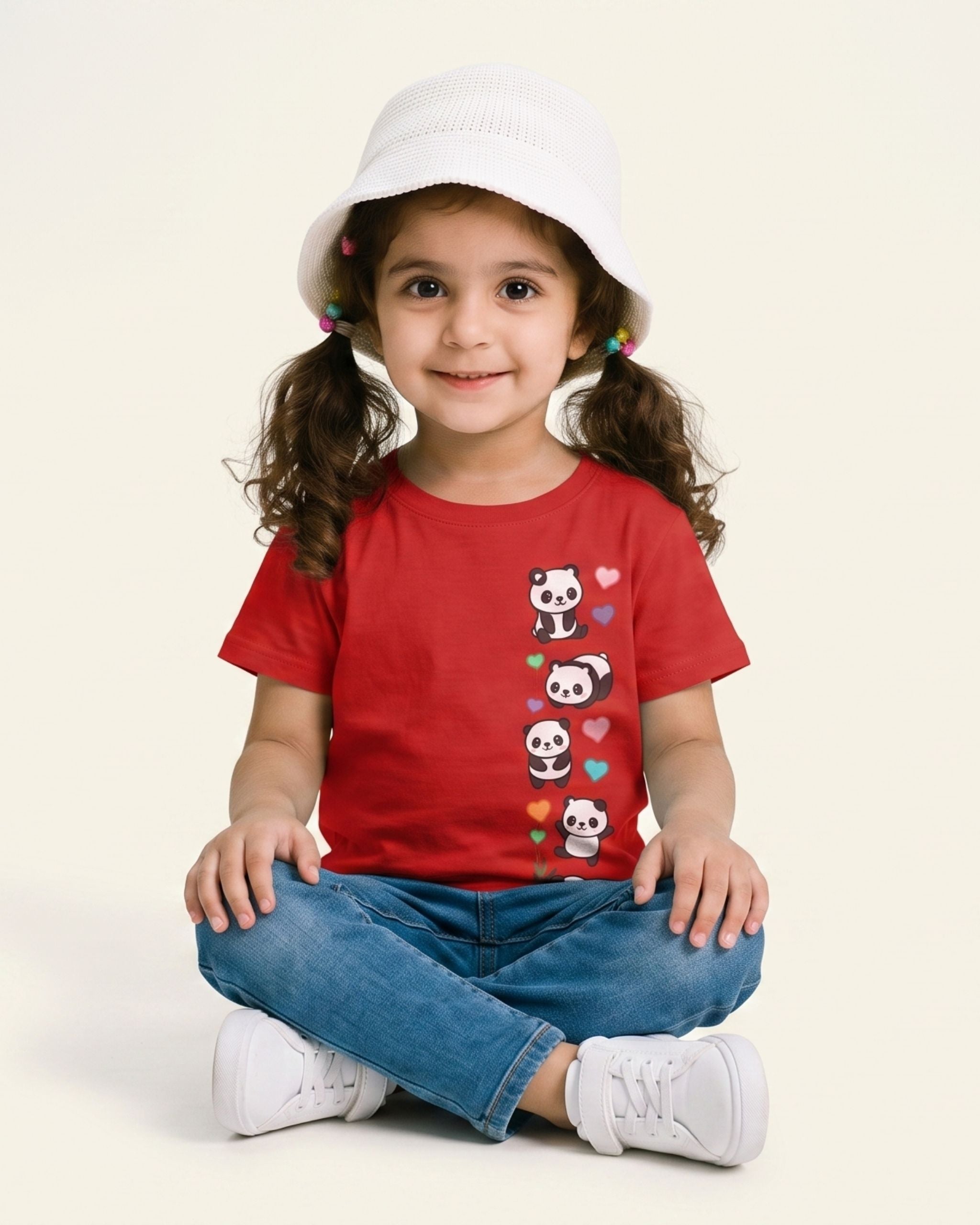 Girls Panda Print Tee — Red