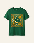 Kids green tee with a gold framed truck art panel print