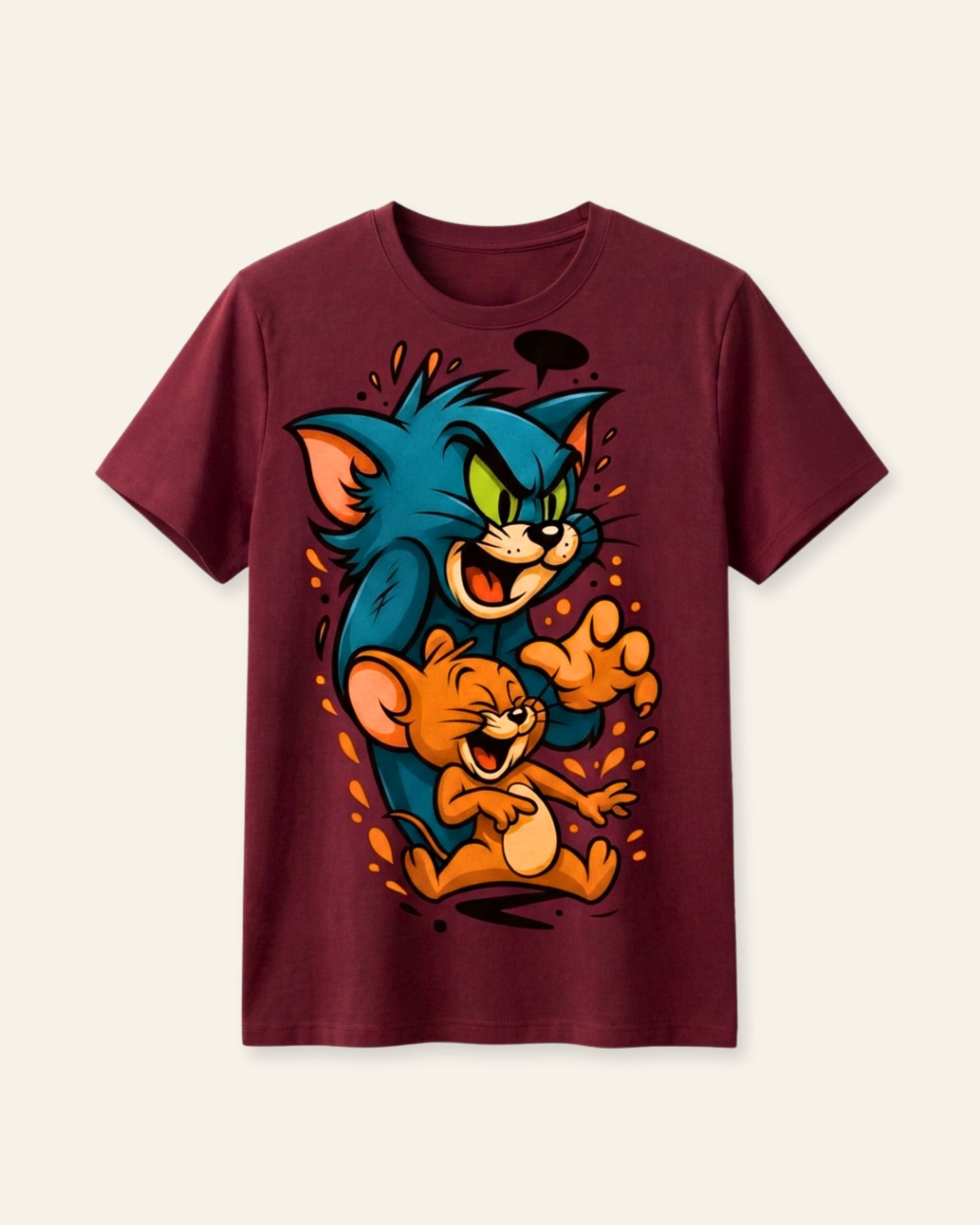 Boys Cat & Mouse Tee — Maroon