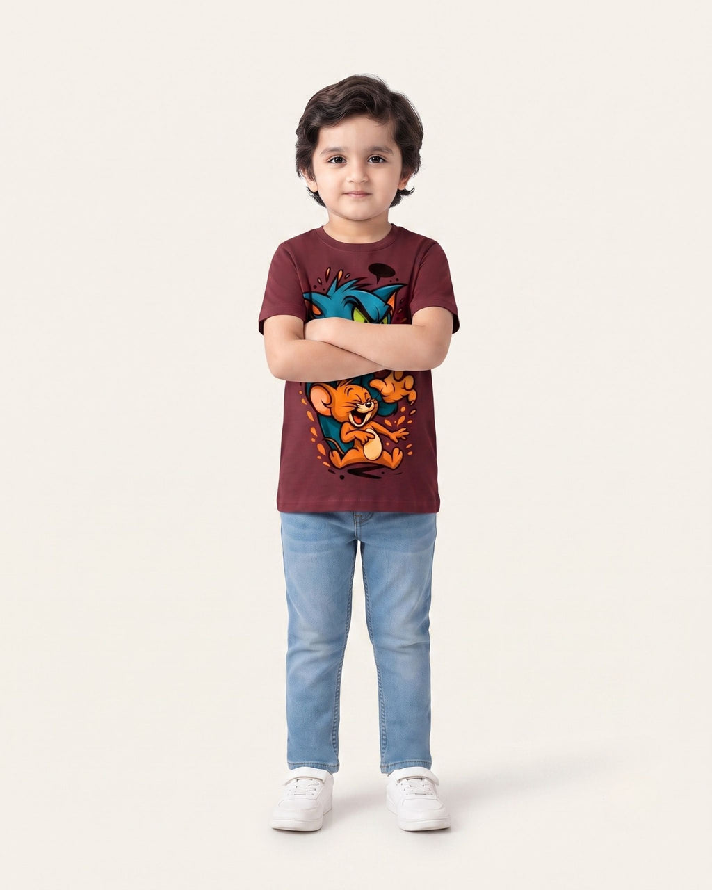 Boys Cat & Mouse Tee — Maroon