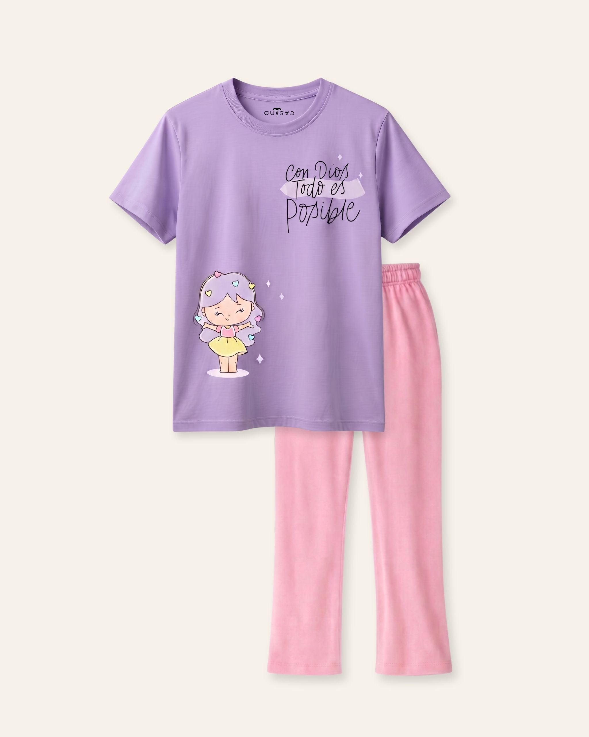 Girls Sweet Graphic Trouser Set — Lilac