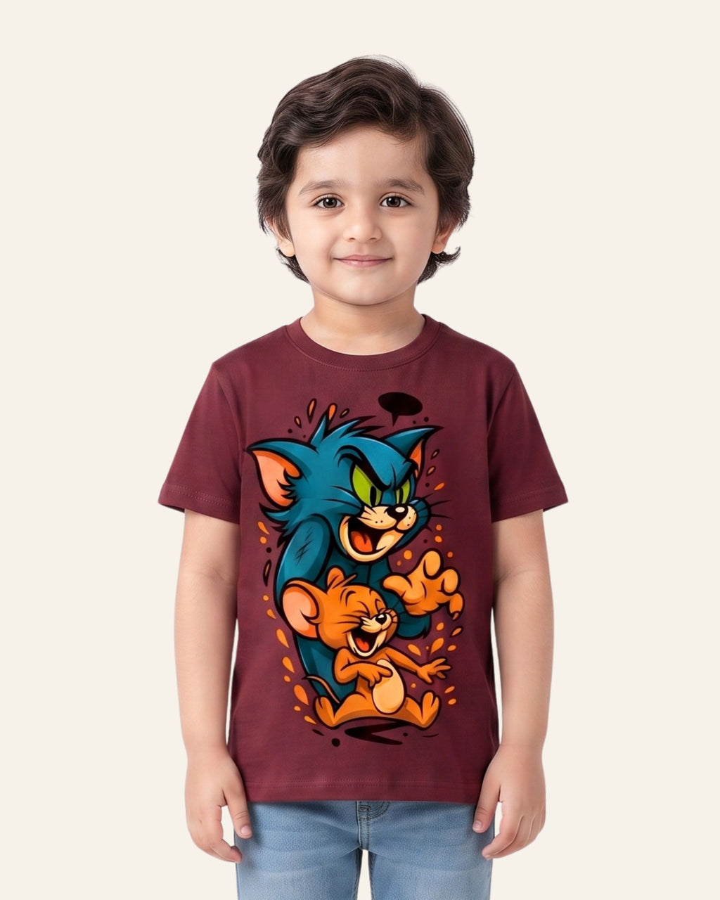 Boys Cat & Mouse Tee — Maroon