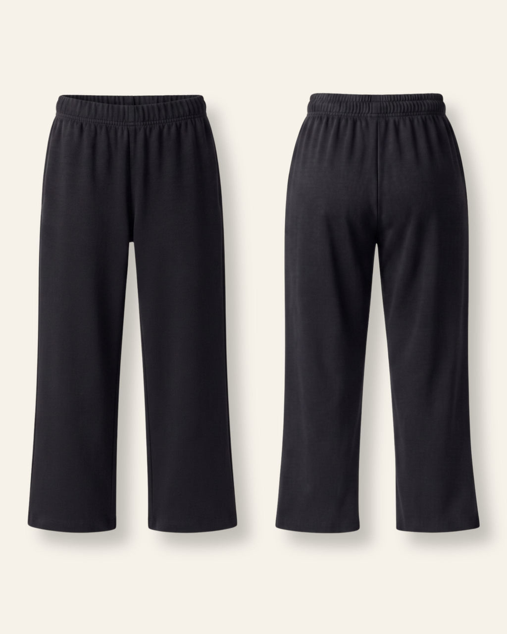 Kids black trousers with an elastic waist, flat front and back