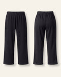 Kids black trousers with an elastic waist, flat front and back