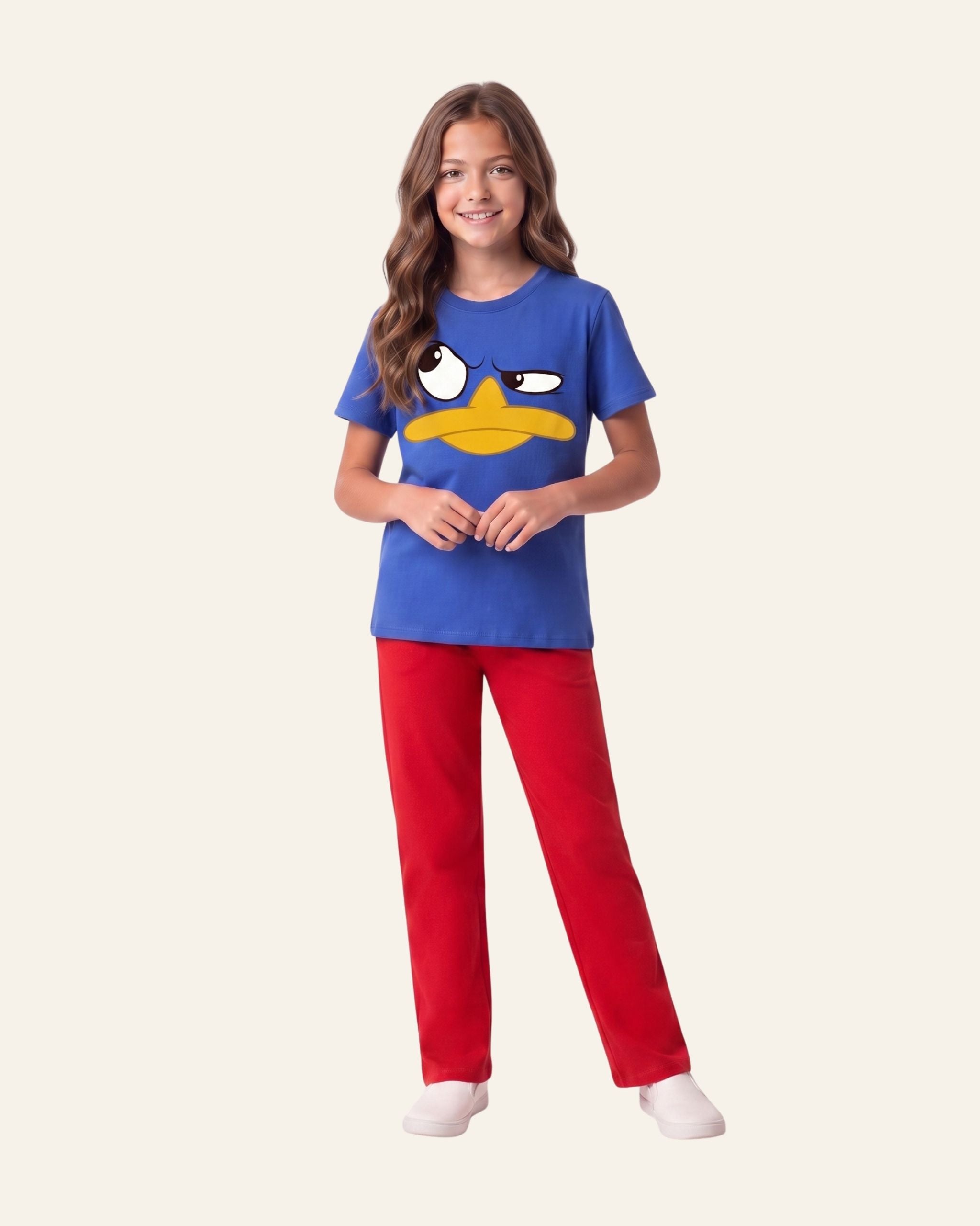 Girls Duck Face Trouser Set — Royal
