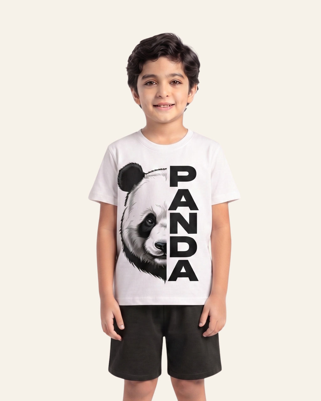 Boys Panda Graphic Shorts Set — White