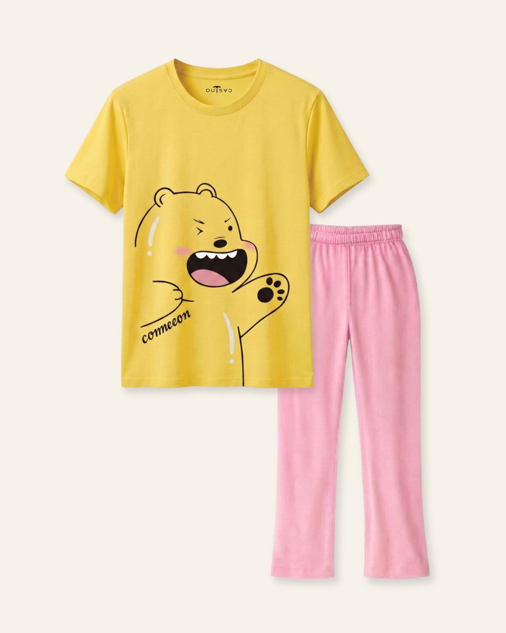 Girls Happy Monster Trouser Set — Yellow