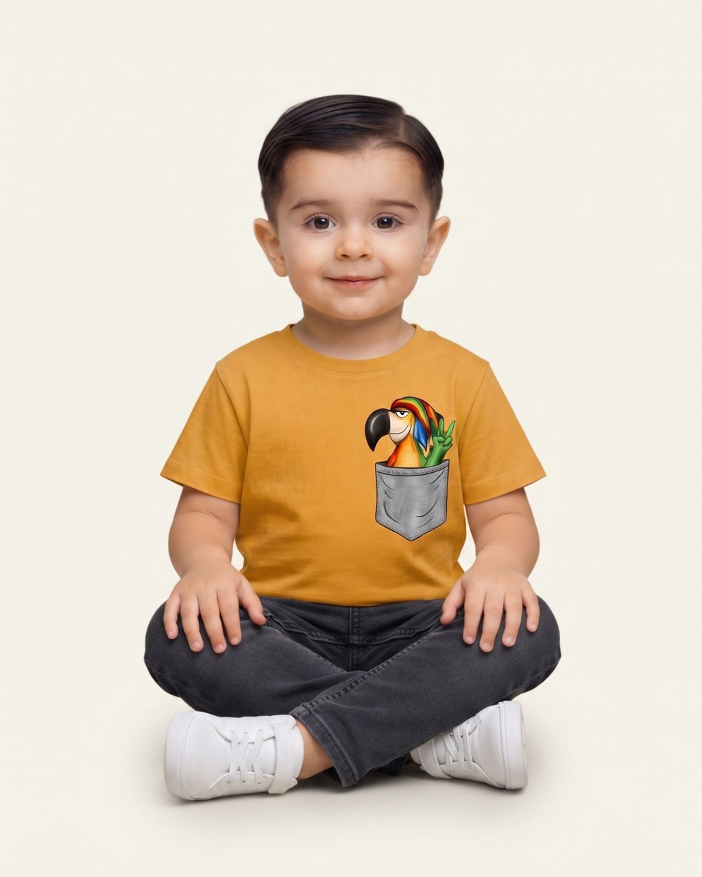 Boys Parrot Pocket Tee — Mustard