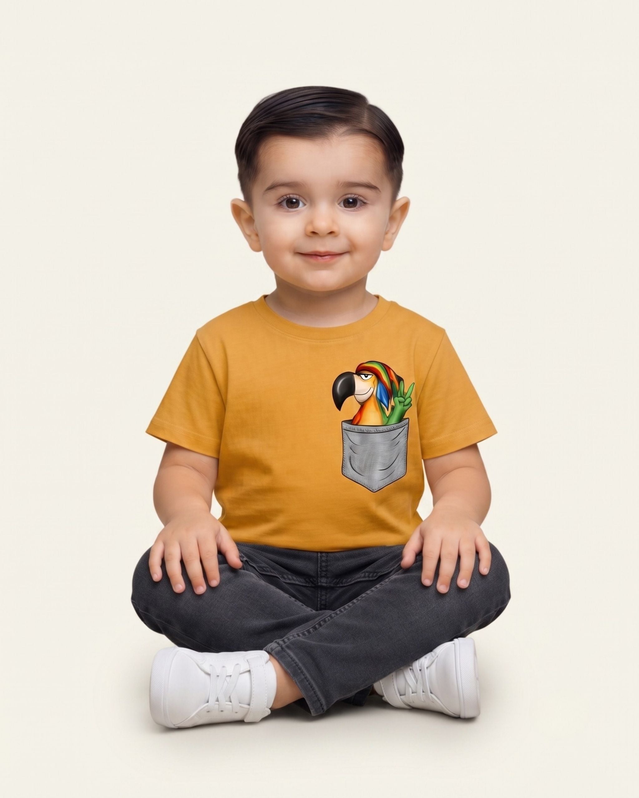 Boys Parrot Pocket Tee — Mustard