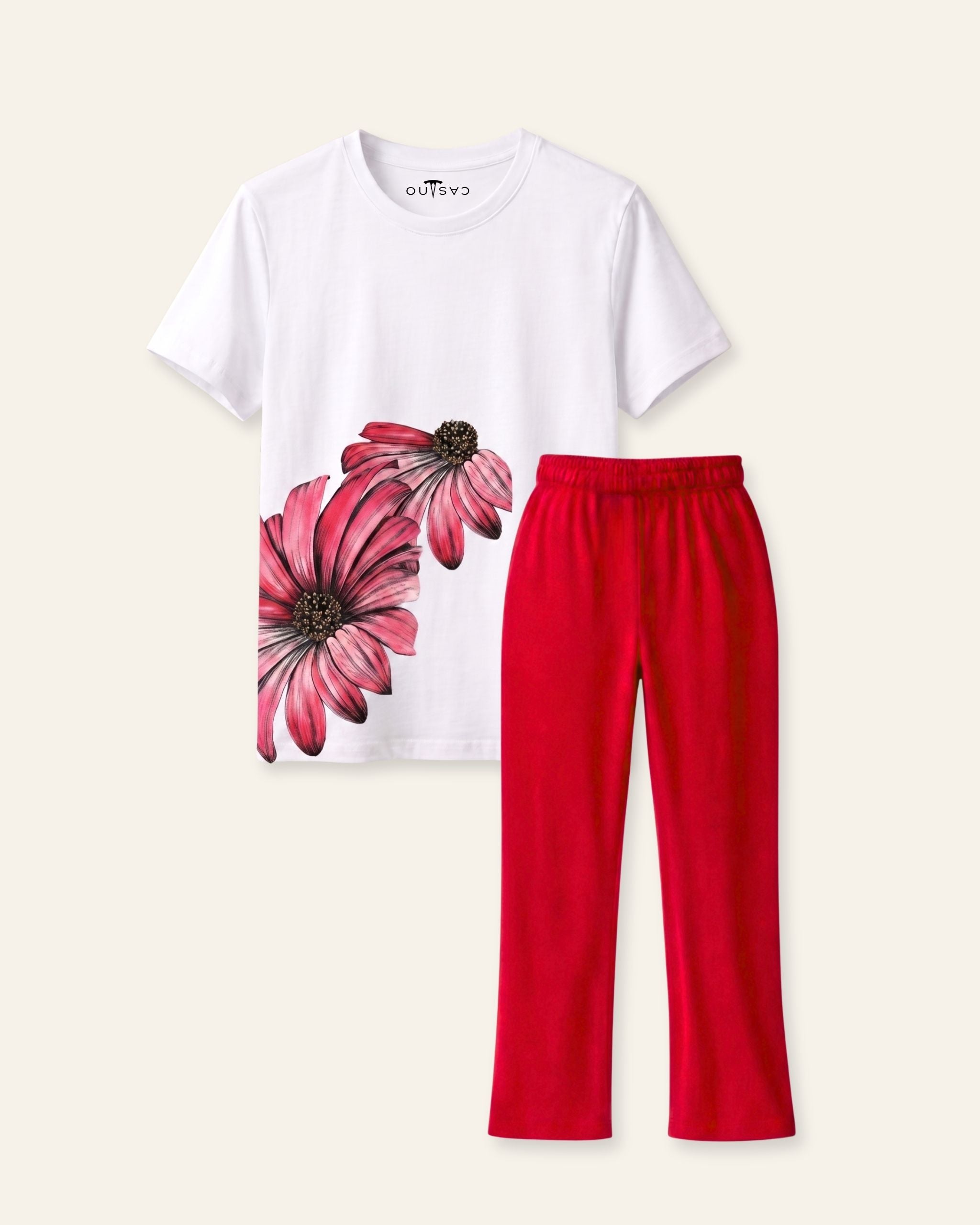 Girls Hibiscus Bloom Trouser Set — White