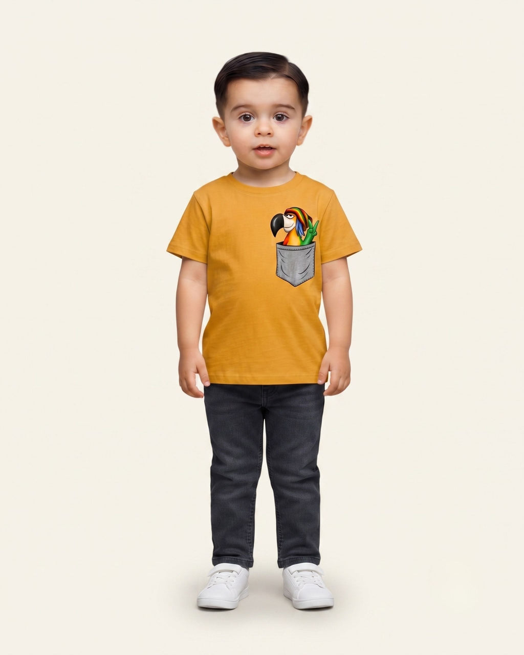 Boys Parrot Pocket Tee — Mustard