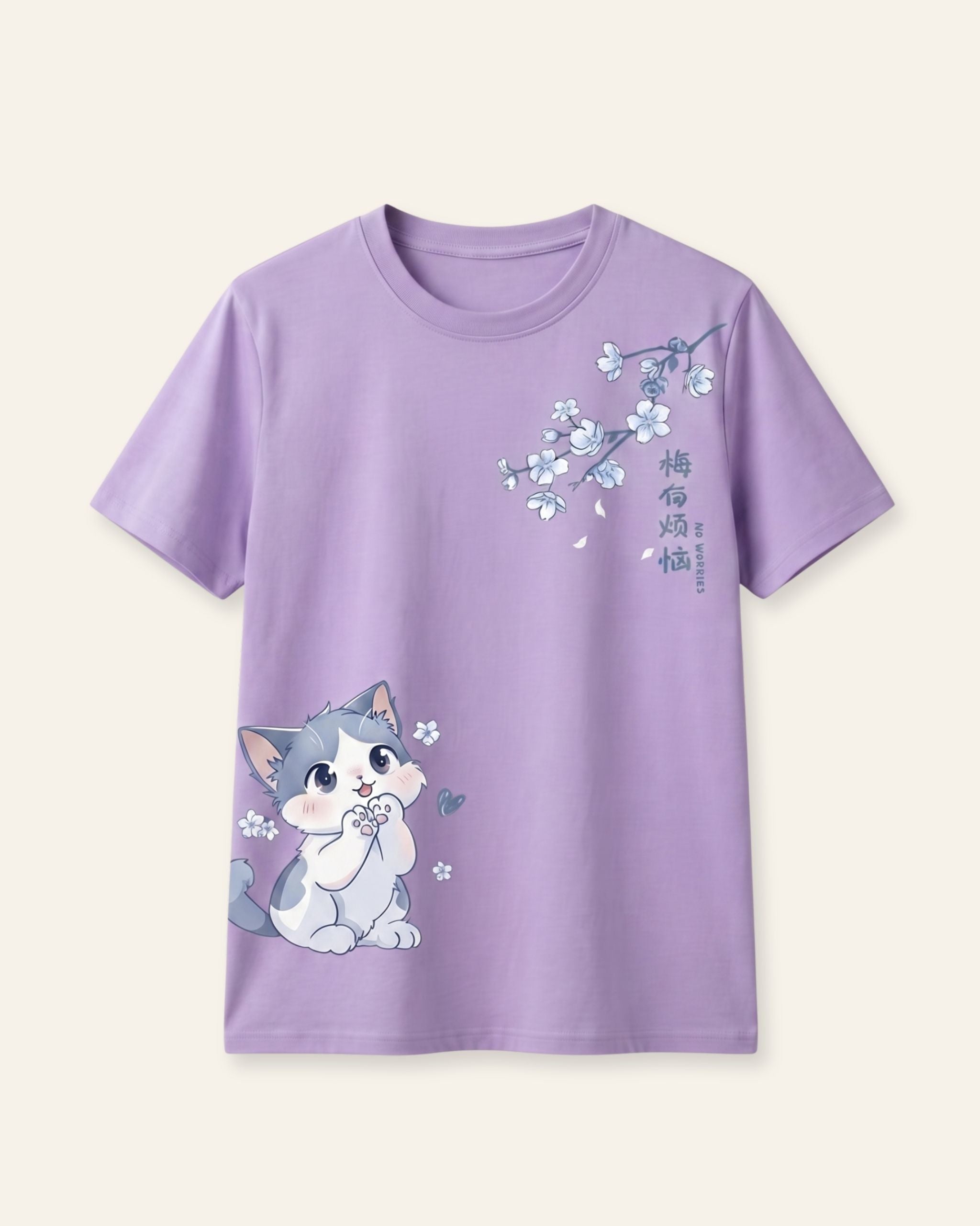 Girls Cat & Butterfly Tee — Lilac