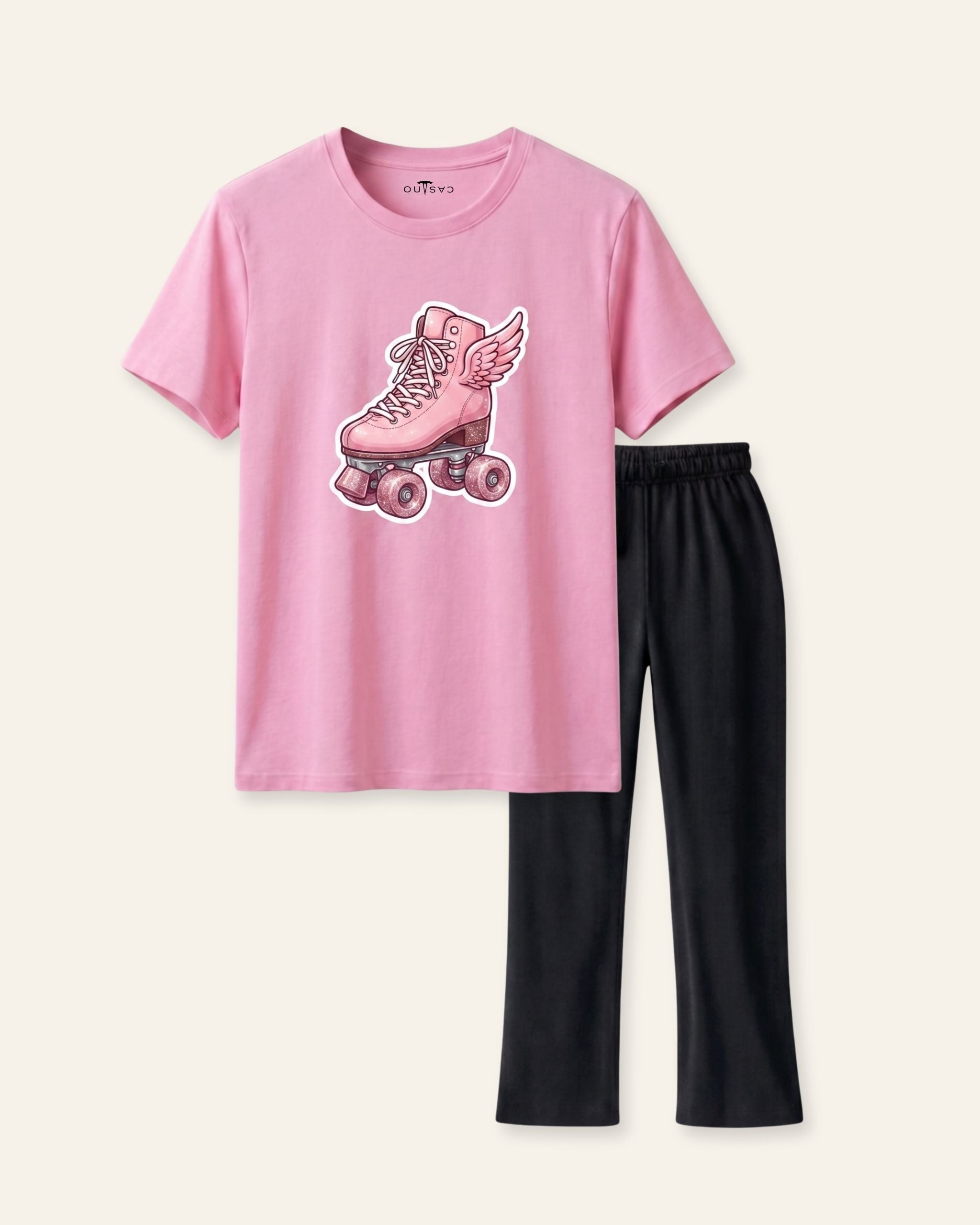 Girls Skate Cat Trouser Set — Pink