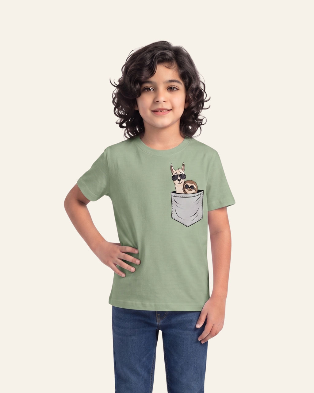 Boys Raccoon Pocket Tee — Sage