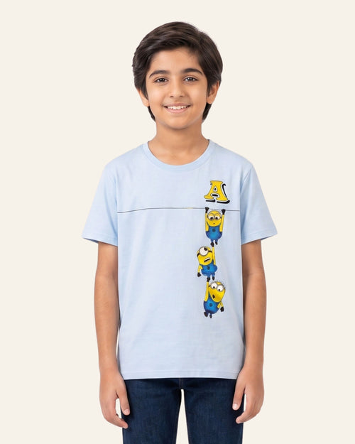 Boys Cartoon Crew Tee — Sky Blue